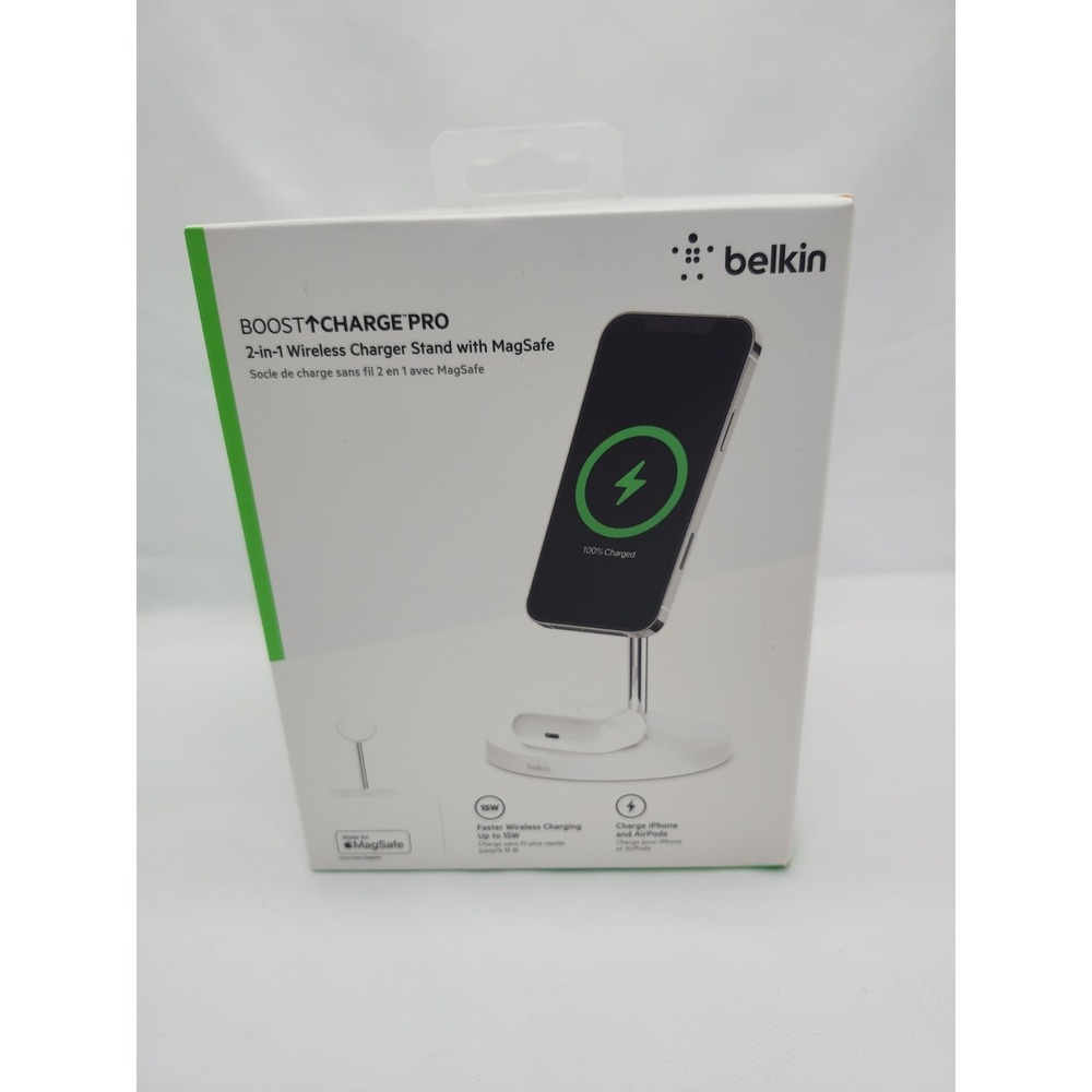 Belkin Boost Charge Pro 2-in-1 Wireless Charger Stand w/MagSafe - White
